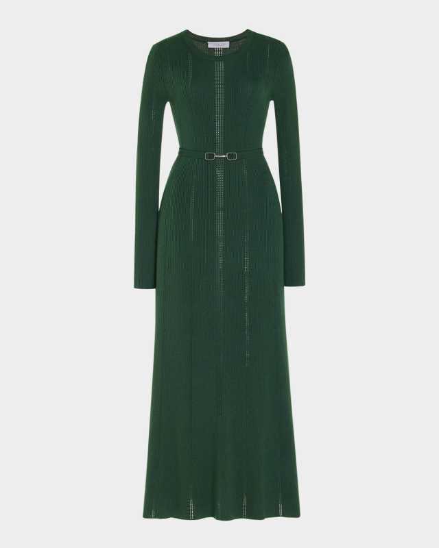 Imagene Long-Sleeve Belted Wool Dress